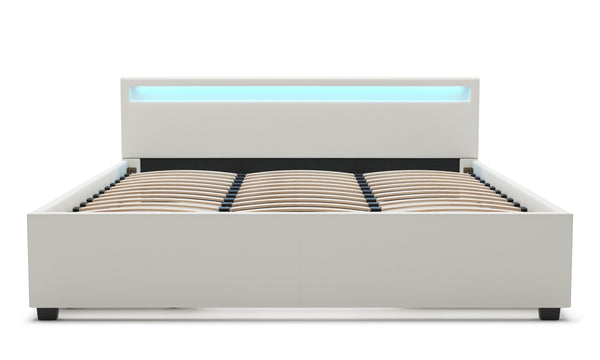 Lederbett LED TRANCE 180 x 200 cm weiss