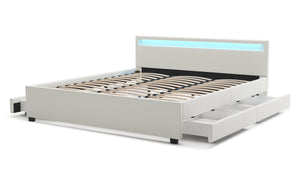 Lederbett LED TRANCE 180 x 200 cm weiss