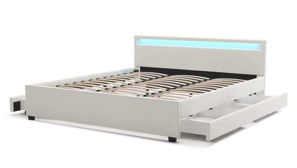 Lederbett LED TRANCE 180 x 200 cm weiss