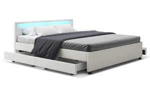 Lederbett LED TRANCE 180 x 200 cm weiss