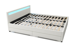 Lederbett LED TRANCE 180 x 200 cm weiss