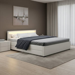 Lederbett LED TRANCE 180 x 200 cm weiss