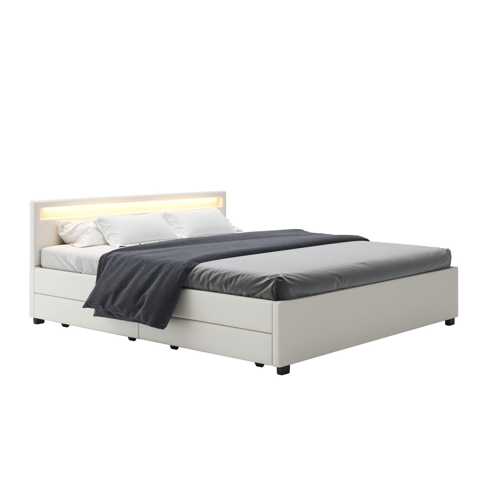 Leather bed LED TRANCE 180 x 200 cm white