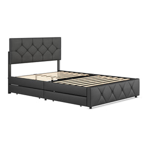 Lederbett RESTORA mit 4 Schubladen 140 x 200 cm schwarz