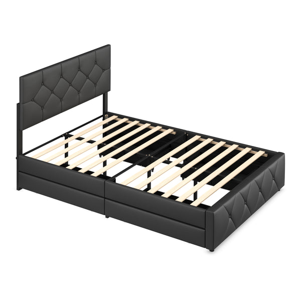 Lederbett RESTORA mit 4 Schubladen 140 x 200 cm schwarz