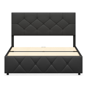 Lederbett RESTORA mit 4 Schubladen 140 x 200 cm schwarz