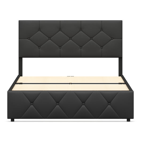 Lederbett RESTORA mit 4 Schubladen 140 x 200 cm schwarz