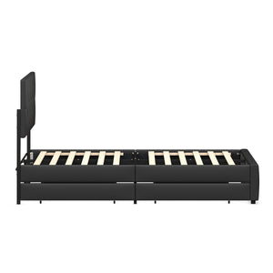 Lederbett RESTORA mit 4 Schubladen 140 x 200 cm schwarz