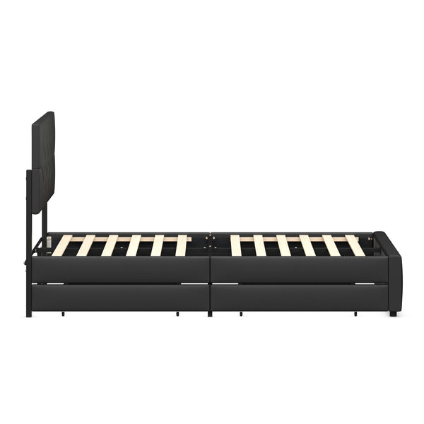 Lederbett RESTORA mit 4 Schubladen 140 x 200 cm schwarz