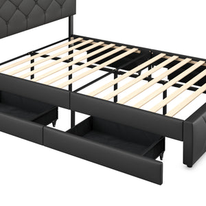 Lederbett RESTORA mit 4 Schubladen 140 x 200 cm schwarz
