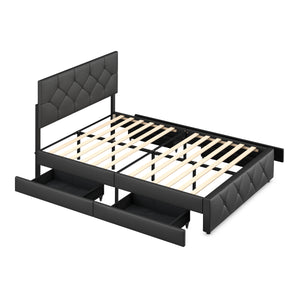Lederbett RESTORA mit 4 Schubladen 140 x 200 cm schwarz