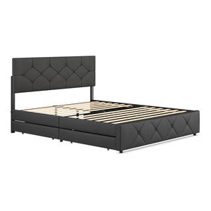 Lederbett RESTORA mit 4 Schubladen 160 x 200 cm schwarz