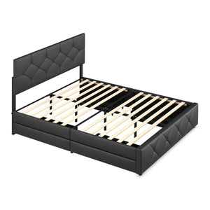 Lederbett RESTORA mit 4 Schubladen 160 x 200 cm schwarz
