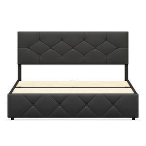 Lederbett RESTORA mit 4 Schubladen 160 x 200 cm schwarz