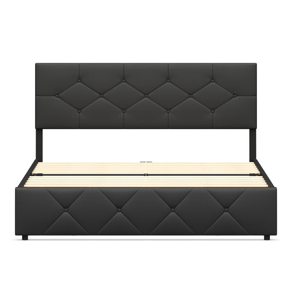 Lederbett RESTORA mit 4 Schubladen 160 x 200 cm schwarz