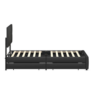 Lederbett RESTORA mit 4 Schubladen 160 x 200 cm schwarz