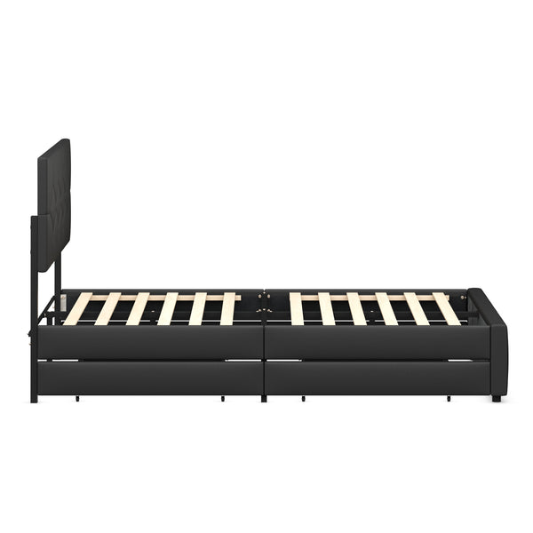 Lederbett RESTORA mit 4 Schubladen 160 x 200 cm schwarz