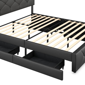 Lederbett RESTORA mit 4 Schubladen 160 x 200 cm schwarz