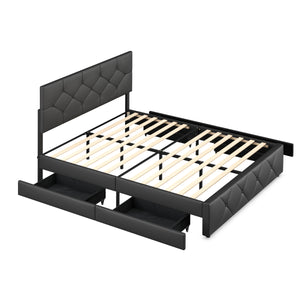 Lederbett RESTORA mit 4 Schubladen 160 x 200 cm schwarz