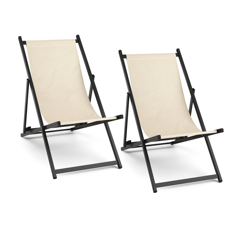 Set di 2 sedie a sdraio AAREN, beige/nero