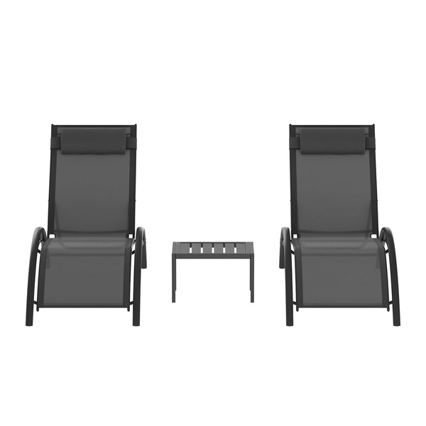 Liegestuhl BEXLEY 2er Set mit Tisch anthrazit