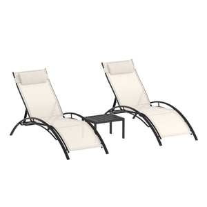 Liegestuhl BEXLEY 2er Set mit Tisch beige