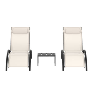 Liegestuhl BEXLEY 2er Set mit Tisch beige