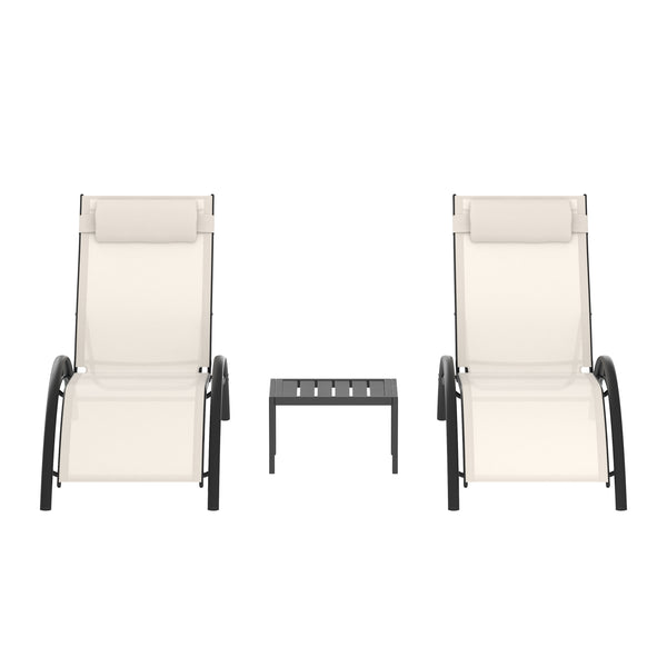 Liegestuhl BEXLEY 2er Set mit Tisch beige