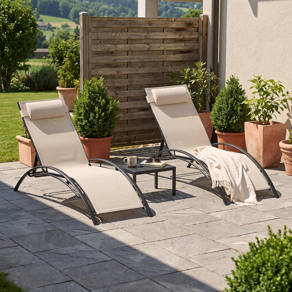 Liegestuhl BEXLEY 2er Set mit Tisch beige