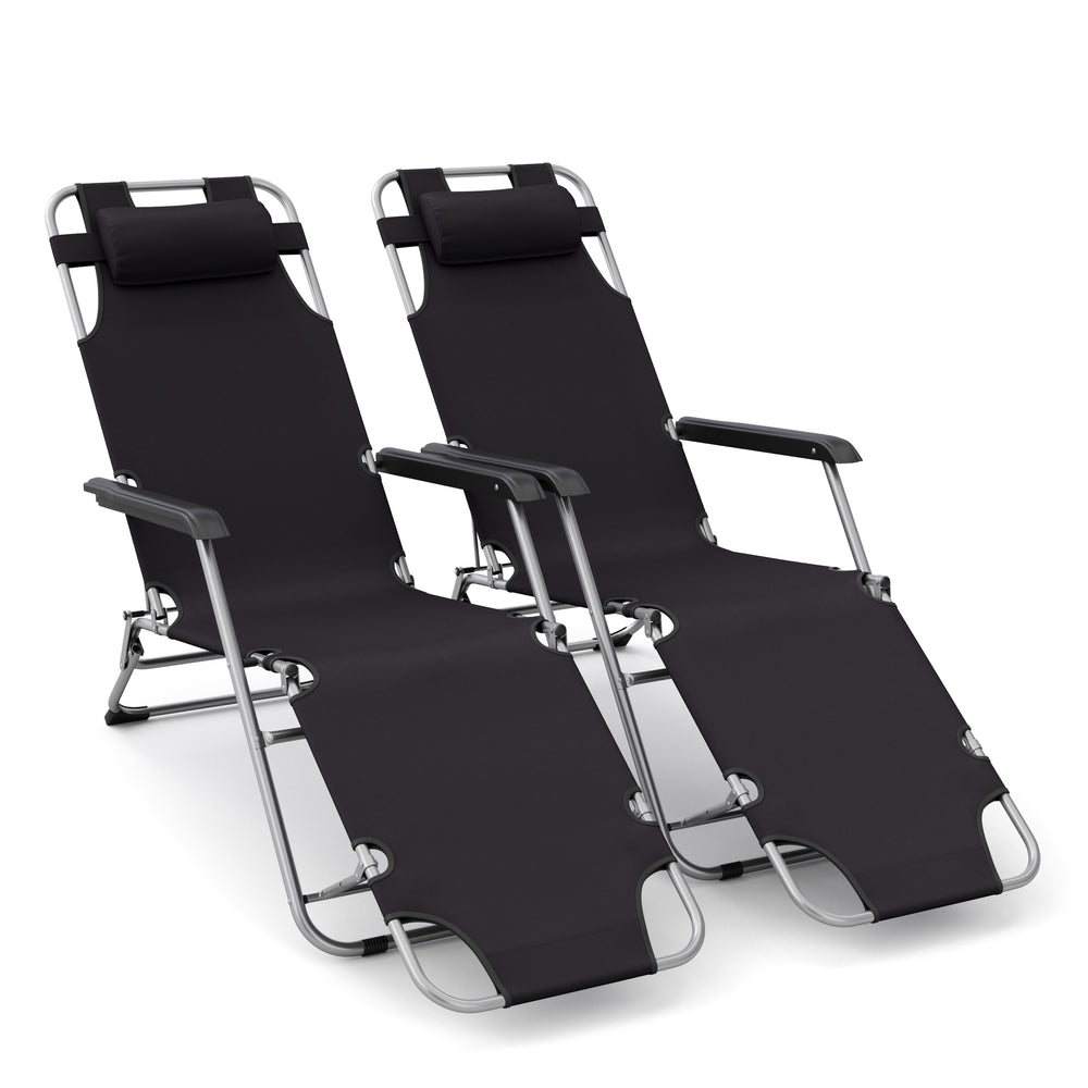 Liegestuhl Campingstuhl schwarz 2er Set