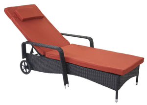 Liegestuhl Carrara Gartenliege Rattan mit Räder Anthrazit Kissen terakotta