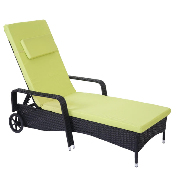 Liegestuhl Carrara Gartenliege Rattan mit Räder Anthrazit Kissen hellgrün