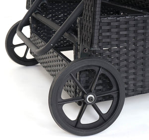 Liegestuhl Carrara Gartenliege Rattan mit Räder Anthrazit Kissen grau