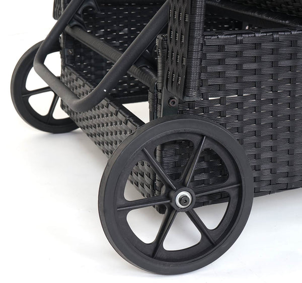Liegestuhl Carrara Gartenliege Rattan mit Räder Anthrazit Kissen grau