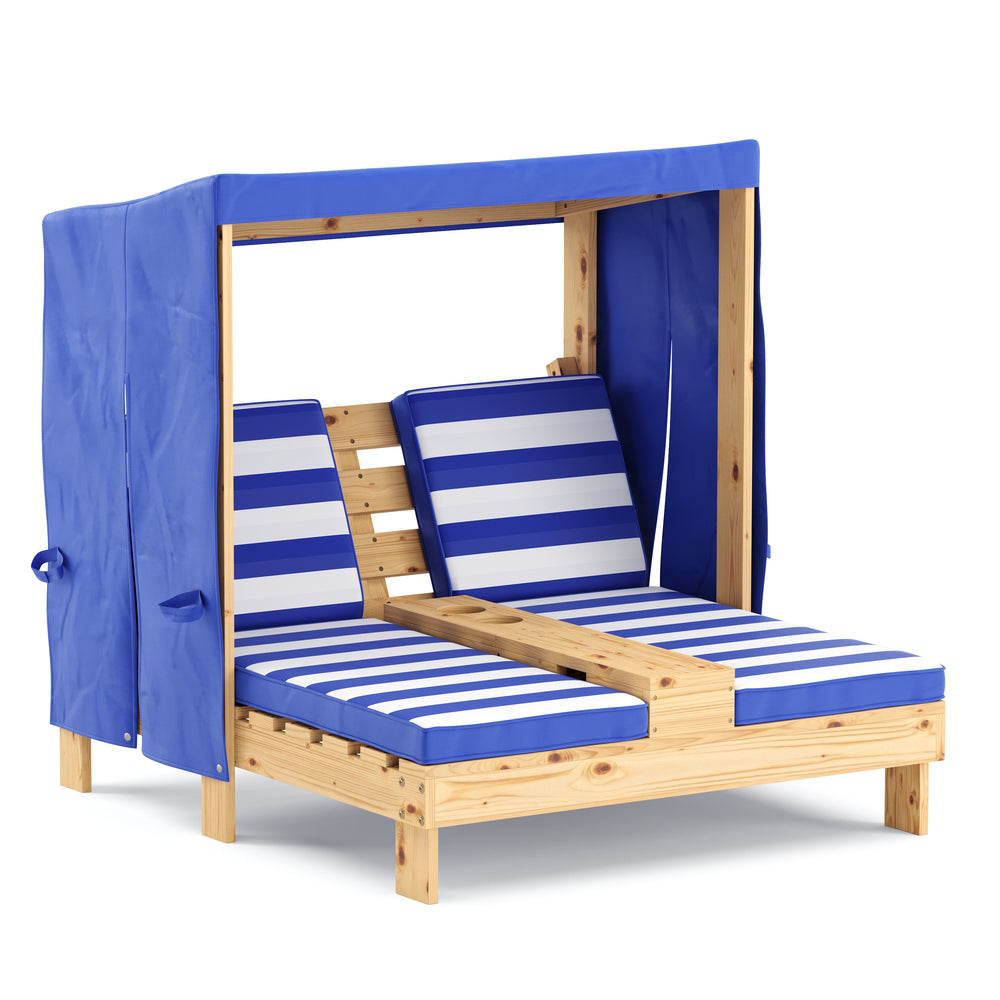 Sedia a sdraio in legno per bambini, per 2 persone, bianco/blu