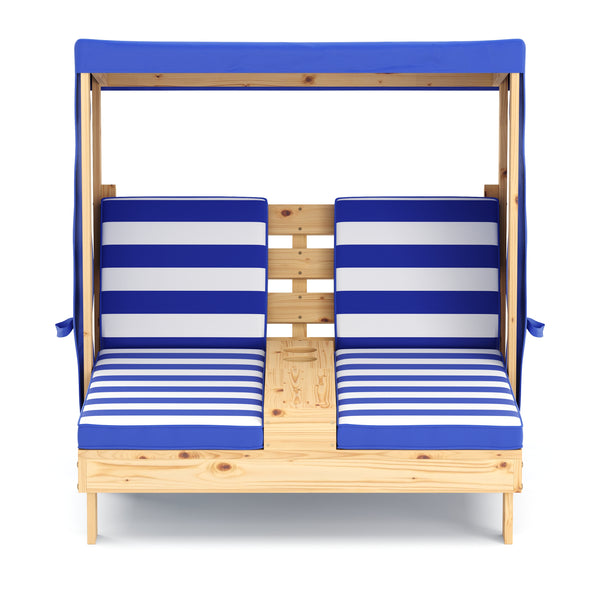 Liegestuhl Holz Kinder für 2 Personen weiss/blau
