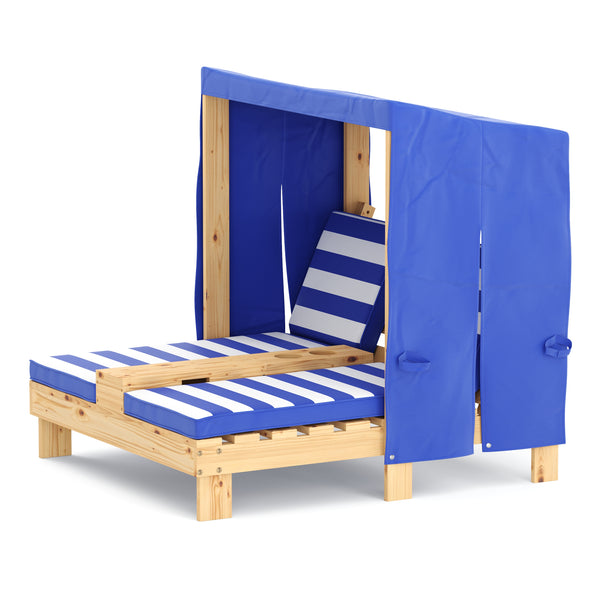 Liegestuhl Holz Kinder für 2 Personen weiss/blau