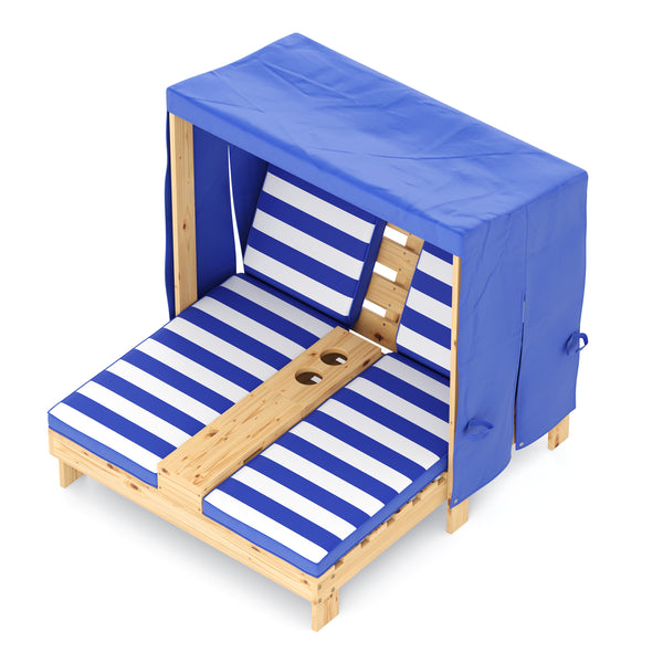 Liegestuhl Holz Kinder für 2 Personen weiss/blau