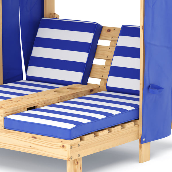 Liegestuhl Holz Kinder für 2 Personen weiss/blau