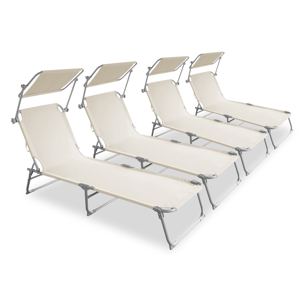 Lettino prendisole, beige, set da 4