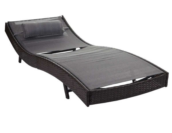 Liegestuhl Rattan Savannah ~ braun-meliert Bezug grau