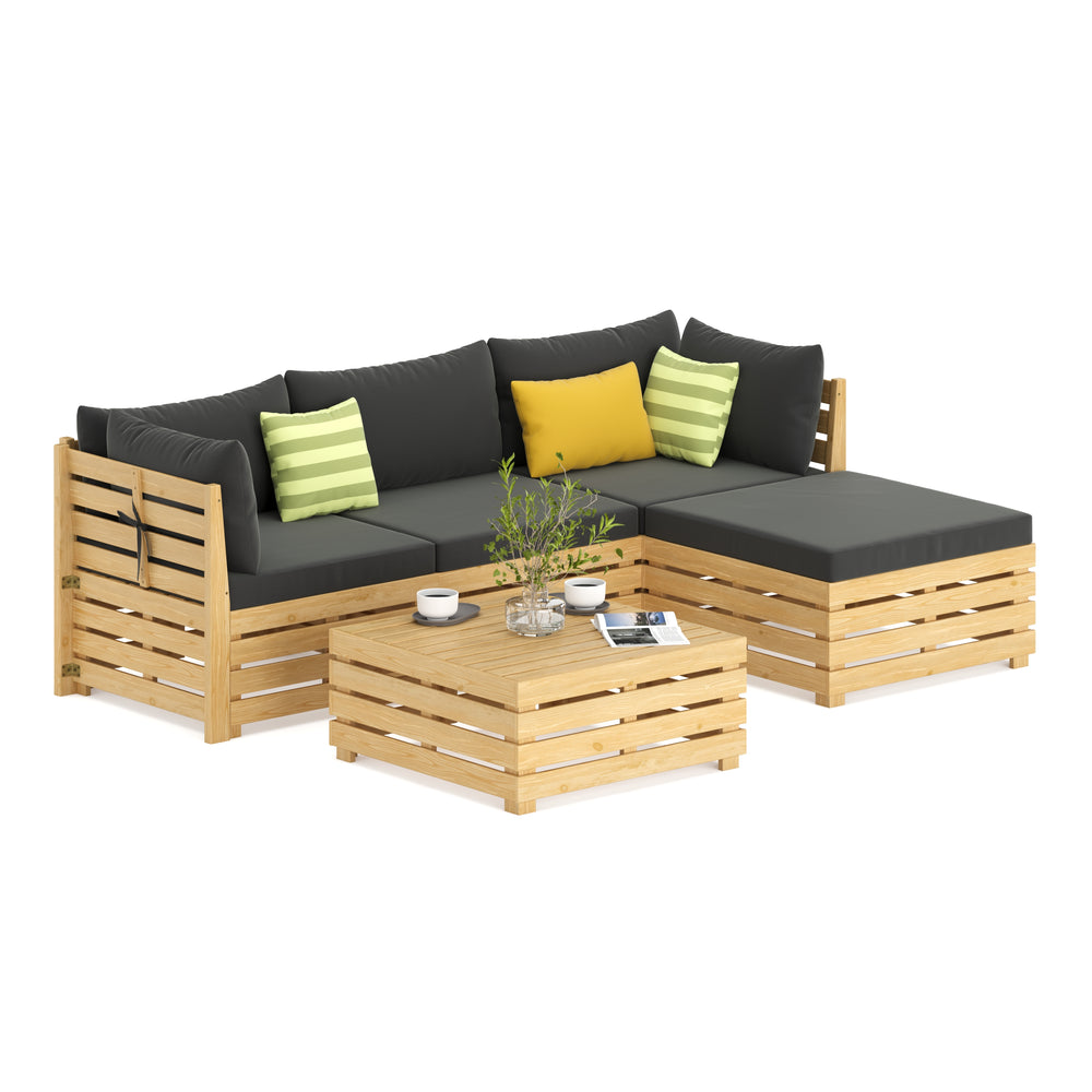 Set da salotto RAFALE, 5 pezzi, in legno, antracite/naturale