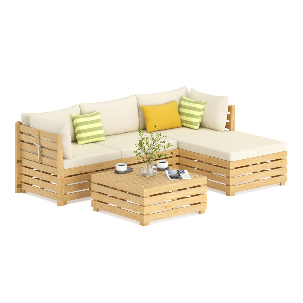 Set da salotto RAFALE 5 pezzi, in legno, beige/naturale