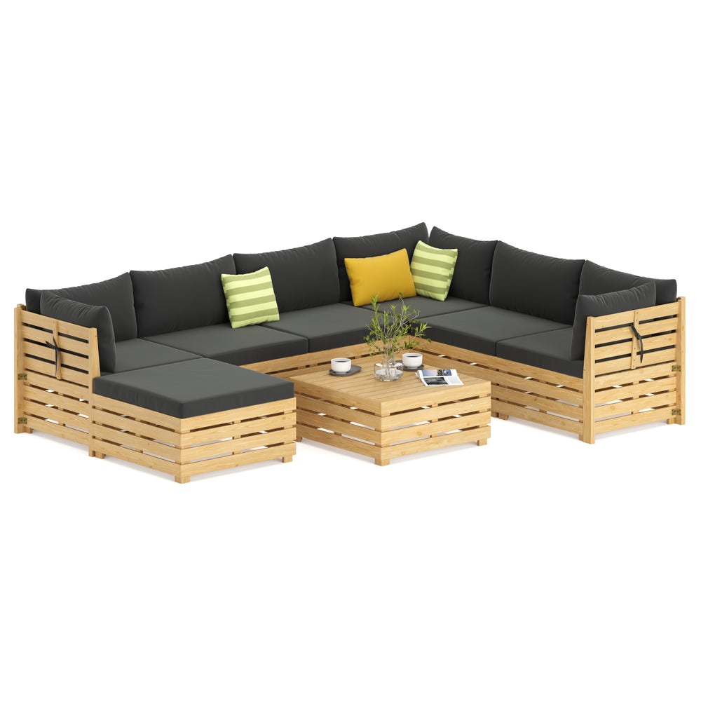 Set da salotto RAFALE, 8 pezzi, in legno, antracite/naturale