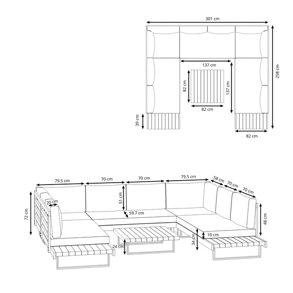 Lounge Holz KENDRA natur/grau