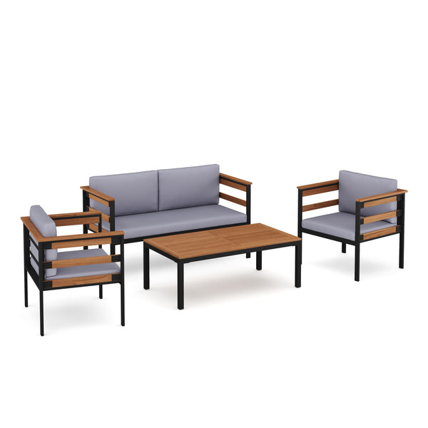 Lounge Holz MARLA schwarz/natur/grau