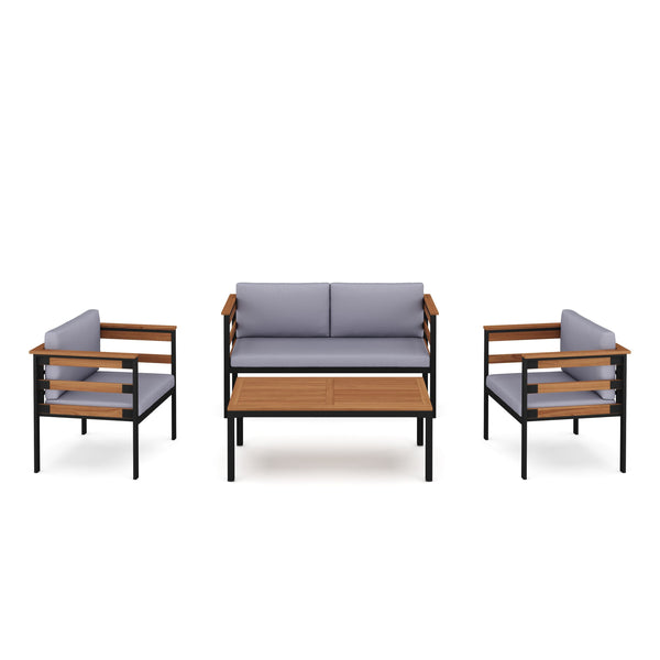 Lounge Holz MARLA schwarz/natur/grau
