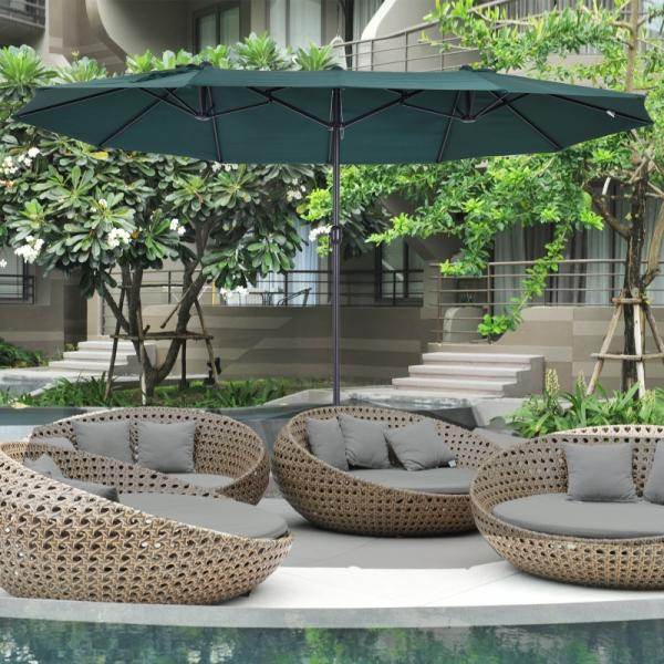 Sonnenschirm mit Handkurbel Gartenschirm Marktschirm Doppel 460x270cm Dunkelgrün