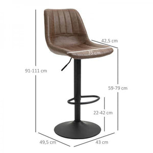 Barhocker 2er-Set im Retrodesign höhenverstellbar Braun