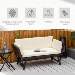2er Gartensofa Loungesofa Gartenbank aufklappbar Armlehne Polyrattan Braun